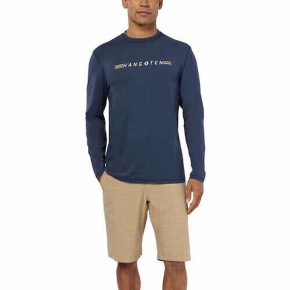 Hang Ten Blue Long Sleeve Quick Dry T Shirt NEW Sz Large UPF 50+ UVA/UVB Sun Tee - Picture 1 of 3